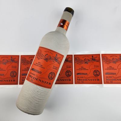 Buon prezzo Adesivi in cuoio arancione personalizzati Etichetta di bottiglia di vino con texture in rilievo in linea