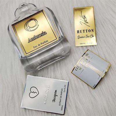 Buon prezzo Etichette autoadesive 3d in nichel metallico con logo metallico, per bottiglie di profumo in linea